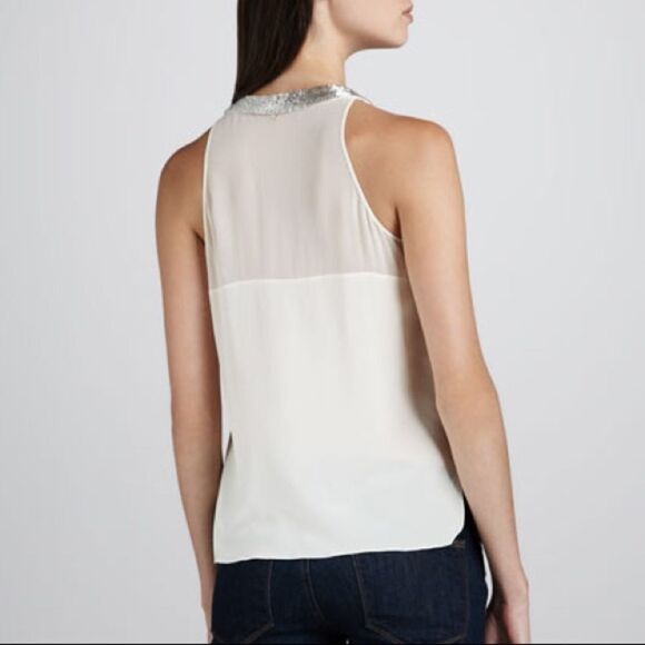 Robert RODRIGUEZ Silk Sleeveless Beaded V-Neck Tank Top Cream 6 - Picture 7 of 7